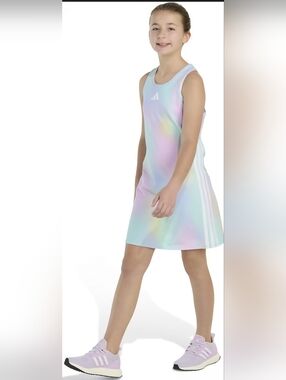 adidas Girls' Pastel Tie-Dye Tank Dress in Soft Rainbow Hues NWT SZ 10 12